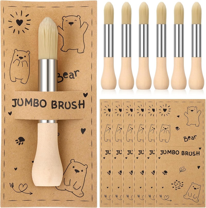 Sinload 6 Sets Watercolor Paint Brushes and Cards for Baby Toddler Kid Jumbo Brushes with Chubby Wood Handles Easy to Grip Round Paintbrushe Vegan Bristles for Painting Art Supplies Craft Projects - Image 1